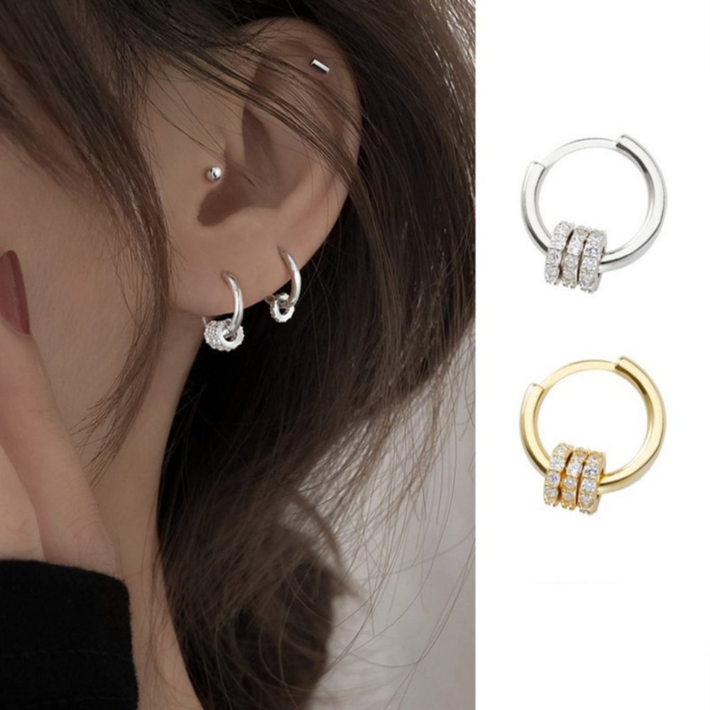 NEW Gold/925 Sterling Silver Diamond Circle Hoops